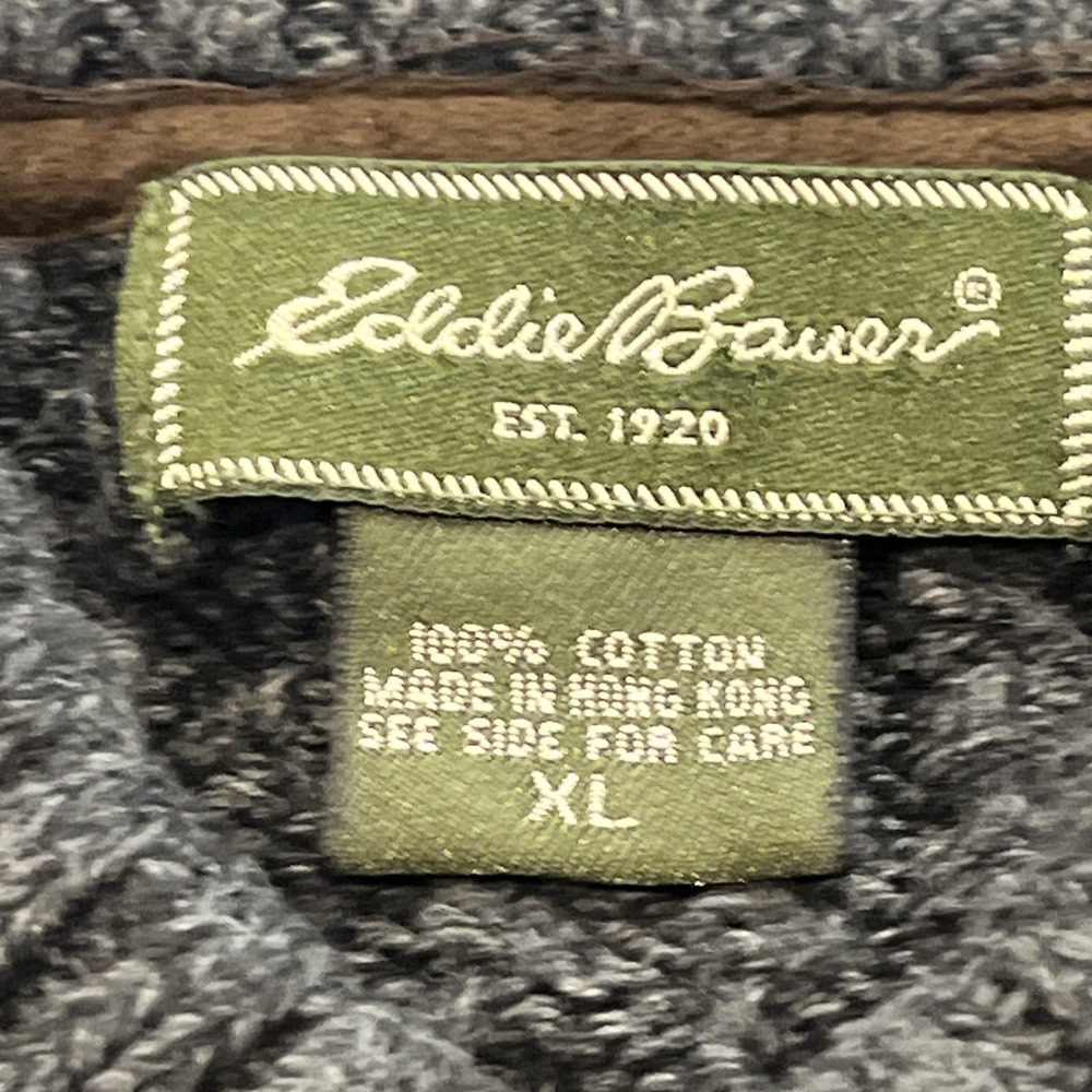 Eddie‎ Bauer Cotton Big Knit Gray Fisherman Sweater 1/4 Button XL Grandpa Preppy - Picture 5 of 6
